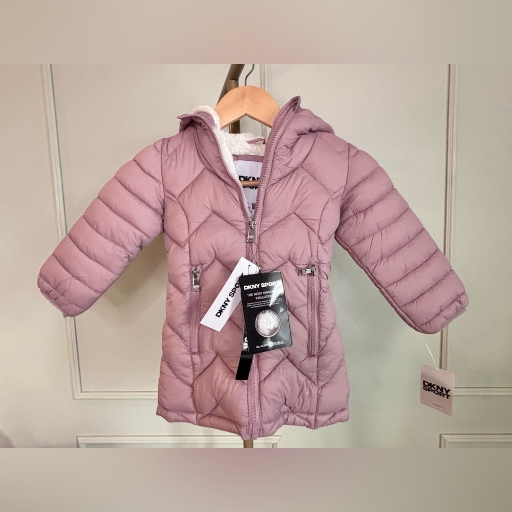 DKNY Pink Dusty Rose Puffer Jacket for Kids - MSRP $110 3T NWT